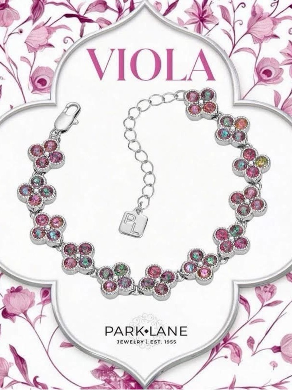 Park Lane Viola Multicolor Pink Crystal Flower Bracelet